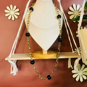 Banana Republic Chain‎ Necklace | Black Acrylic Beads | Gold Toned Links | Long